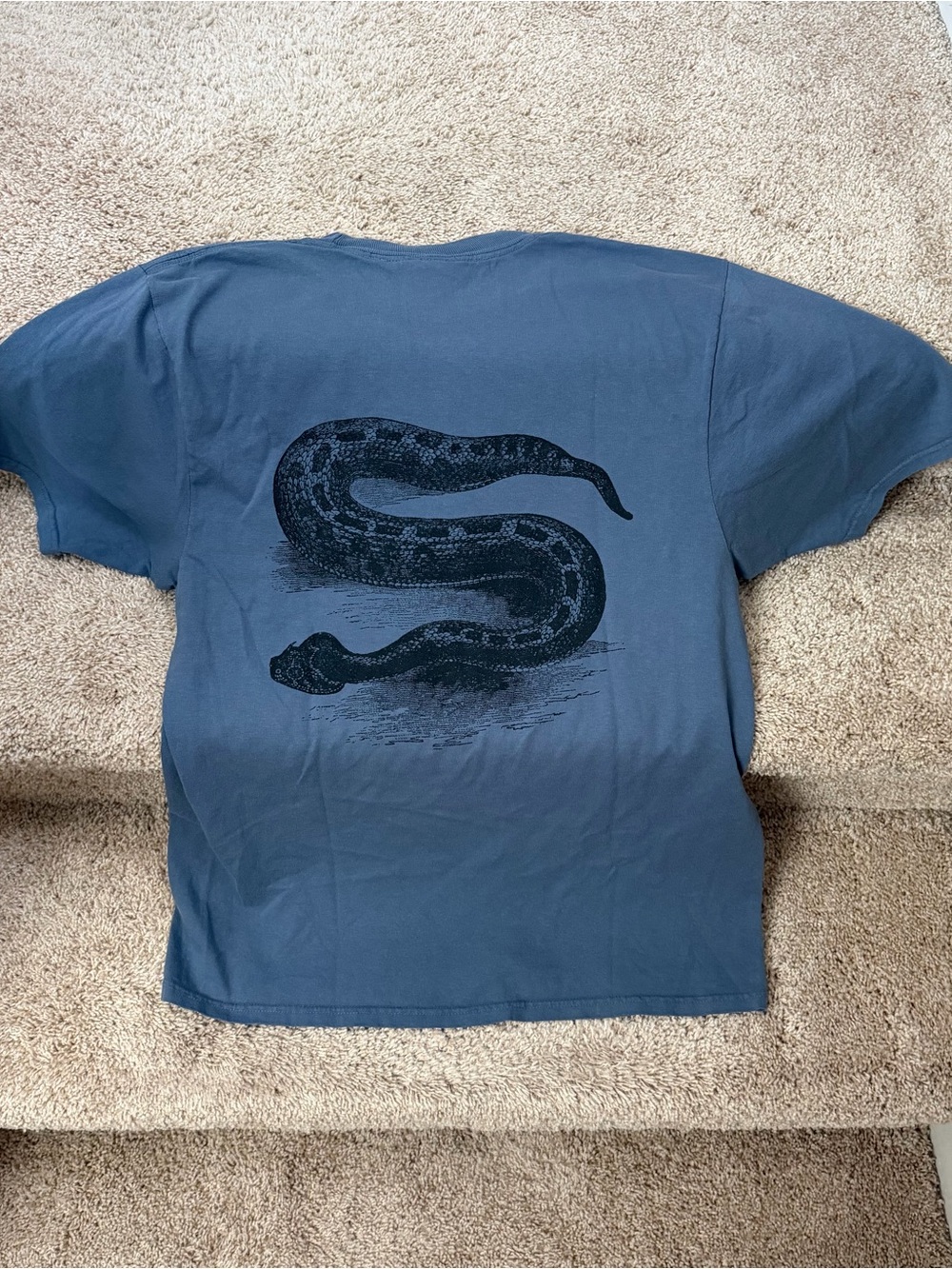 Stussy Blue Short-Sleeve Tee with Black Snake Graphic